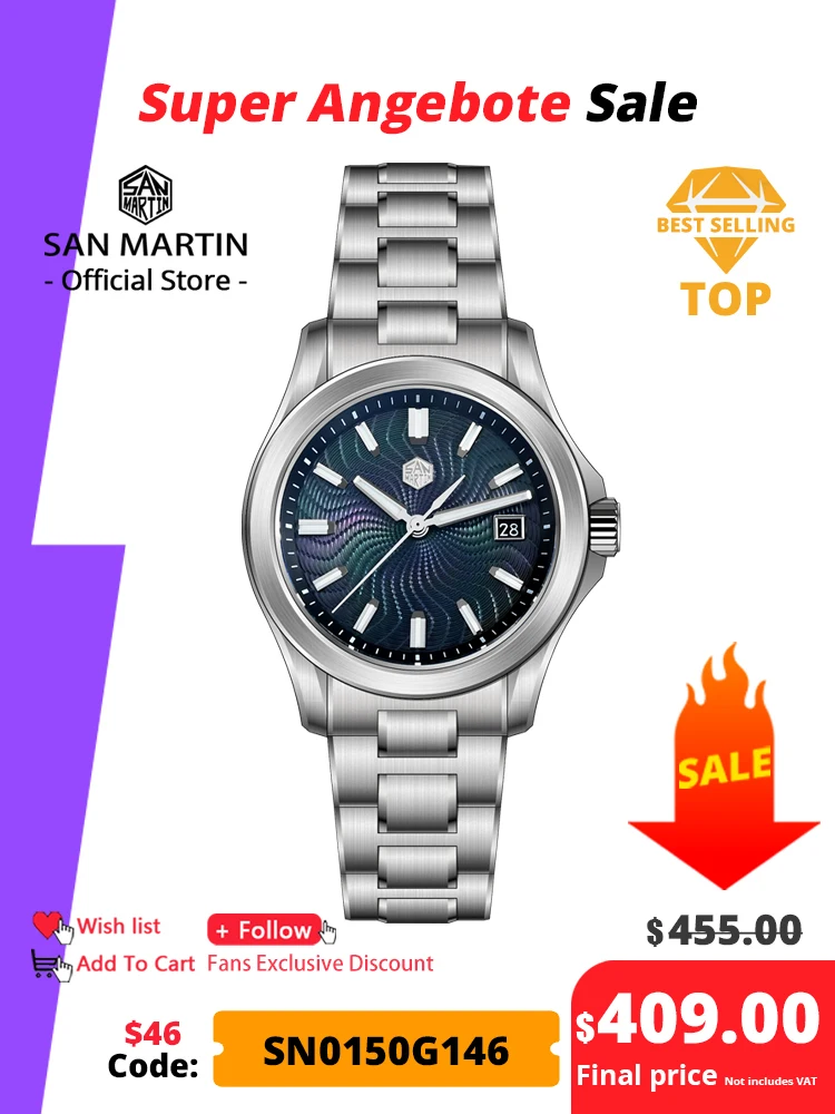 San Martin Official 39mm Guilloche MOP Dial Gada Watch Miyota 9015 Luxury Men's Automatic Mechanical Watches 10 ATM reloj SN0150
