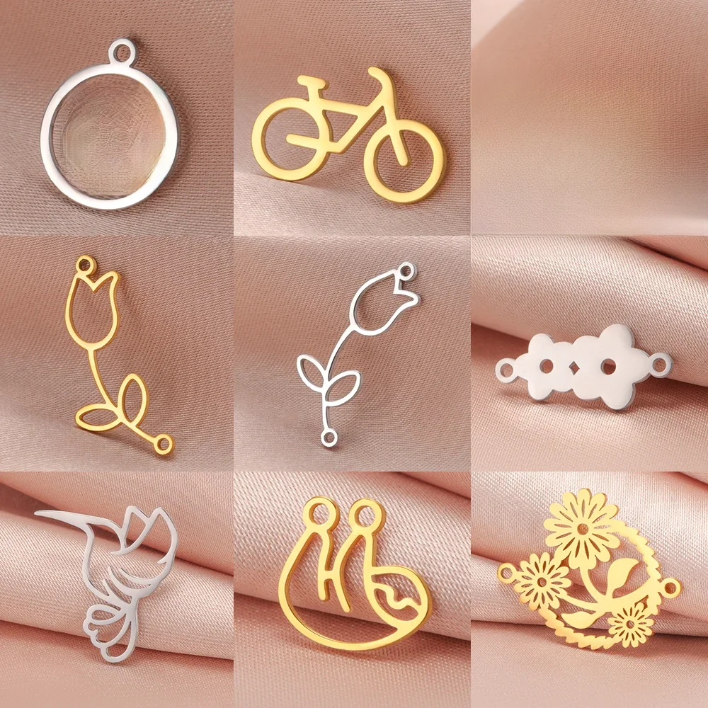 AliExpress Teamer 5pcs/lot Charms for Jewelry Making Stainless Steel Lotus Tulip Bicycle Elephant Pendant DIY Accessories for Bracelet Necklace