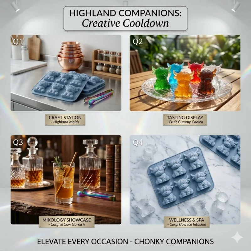 6-Cavity Cute Highland Cow Ice Cube Tray, Reusable - The Cutest Bar Accessory Ever
