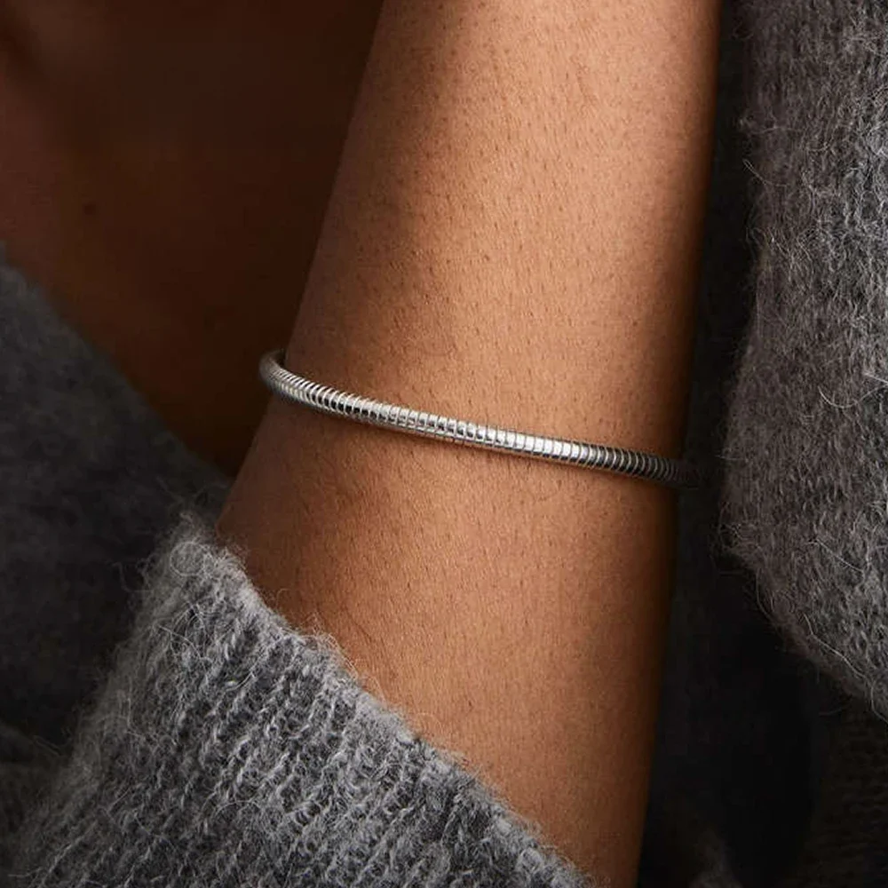 eManco gorąca sprzedaż kolor srebrny bransoletka ze stali nierdzewnej wąż łańcuszek moda biżuteria dla kobiet mężczyzn minimalistyczne prezenty hurtowo — zdjęcie 2