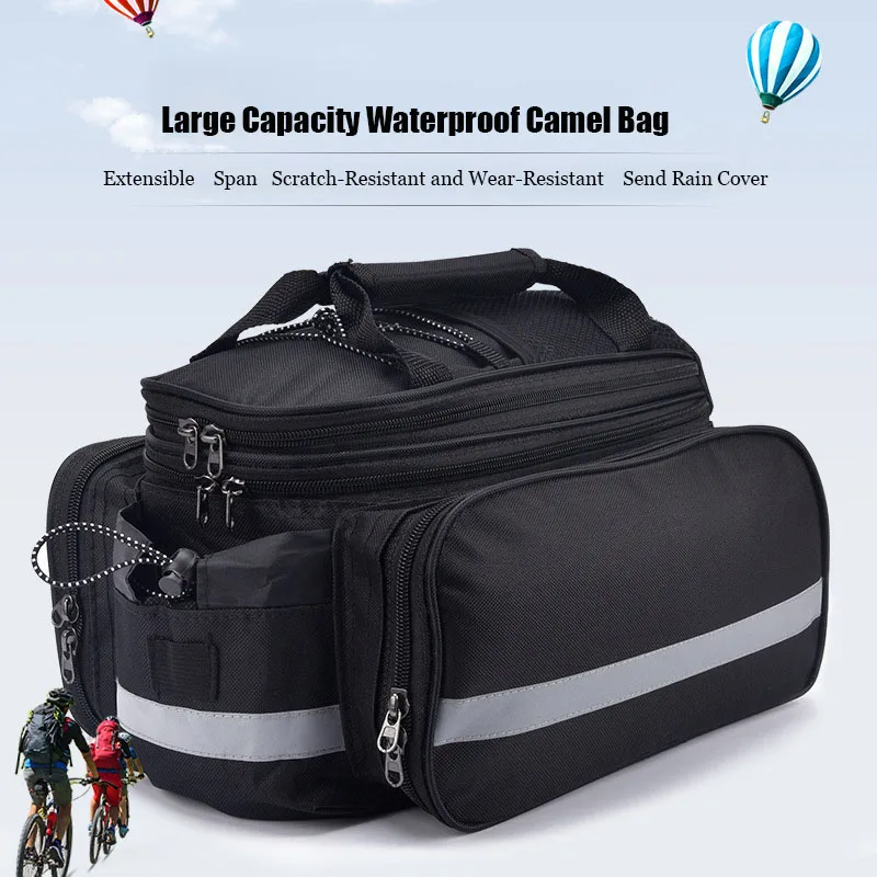 Large Capacity Bicycle Pannier Bag Mountain Bike Rear Shelf Bag Waterproof Storage Luggage Bag Saddle Bag with Reflective Strip