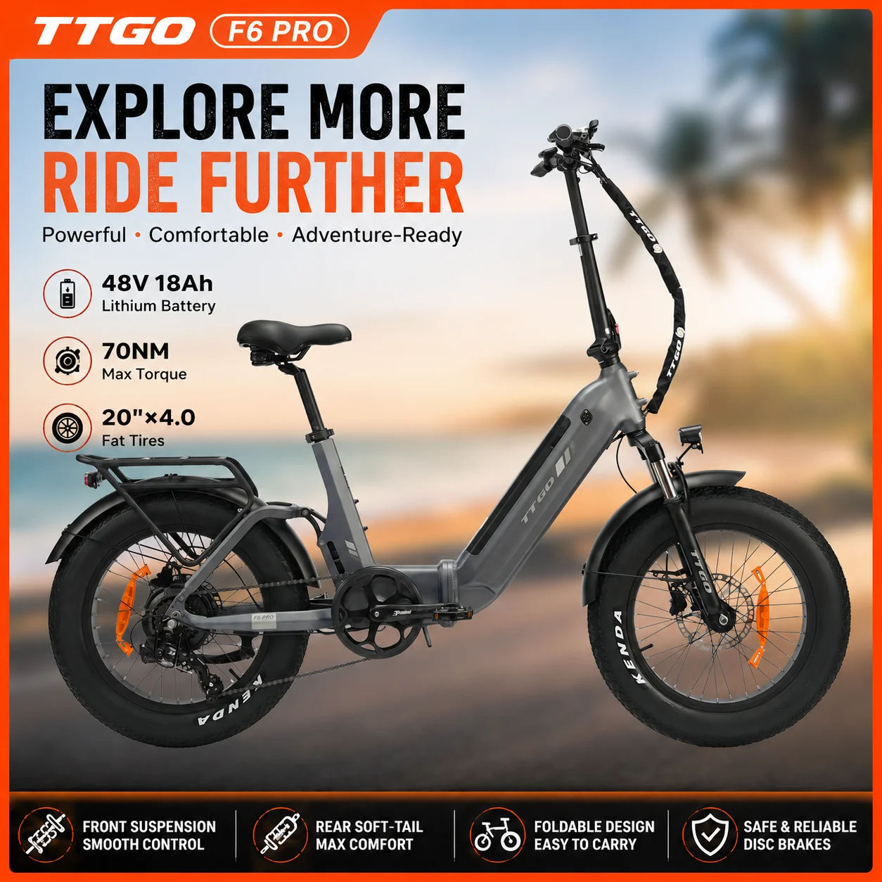 TTGO Faltbares Elektrofahrrad, 20-Zoll-Fatbike mit 48V 18Ah Akku, 250W Motor, 70Nm Drehmoment, Vollfederung, Hydraulische Bremsen, Shimano 7-Gang-Schaltung, Bis zu 140KM Reichweite, Titangrau
