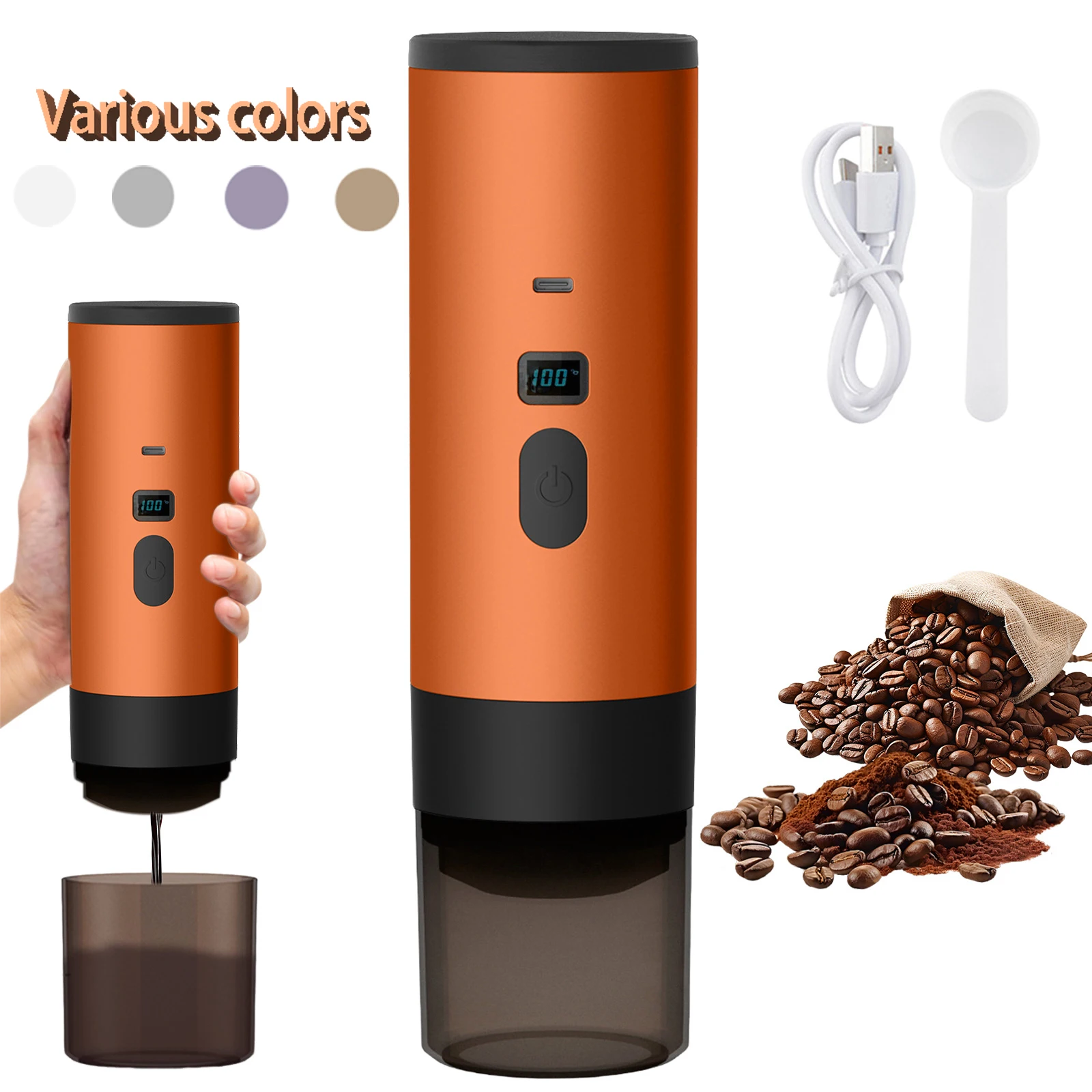 Cafetera Eléctrica Portátil de Cápsulas, Cafetera Espresso Inalámbrica con Bomba de Calentamiento, Cafetera de Prensa para Viajes y Auto, Cafetera 3 en 1