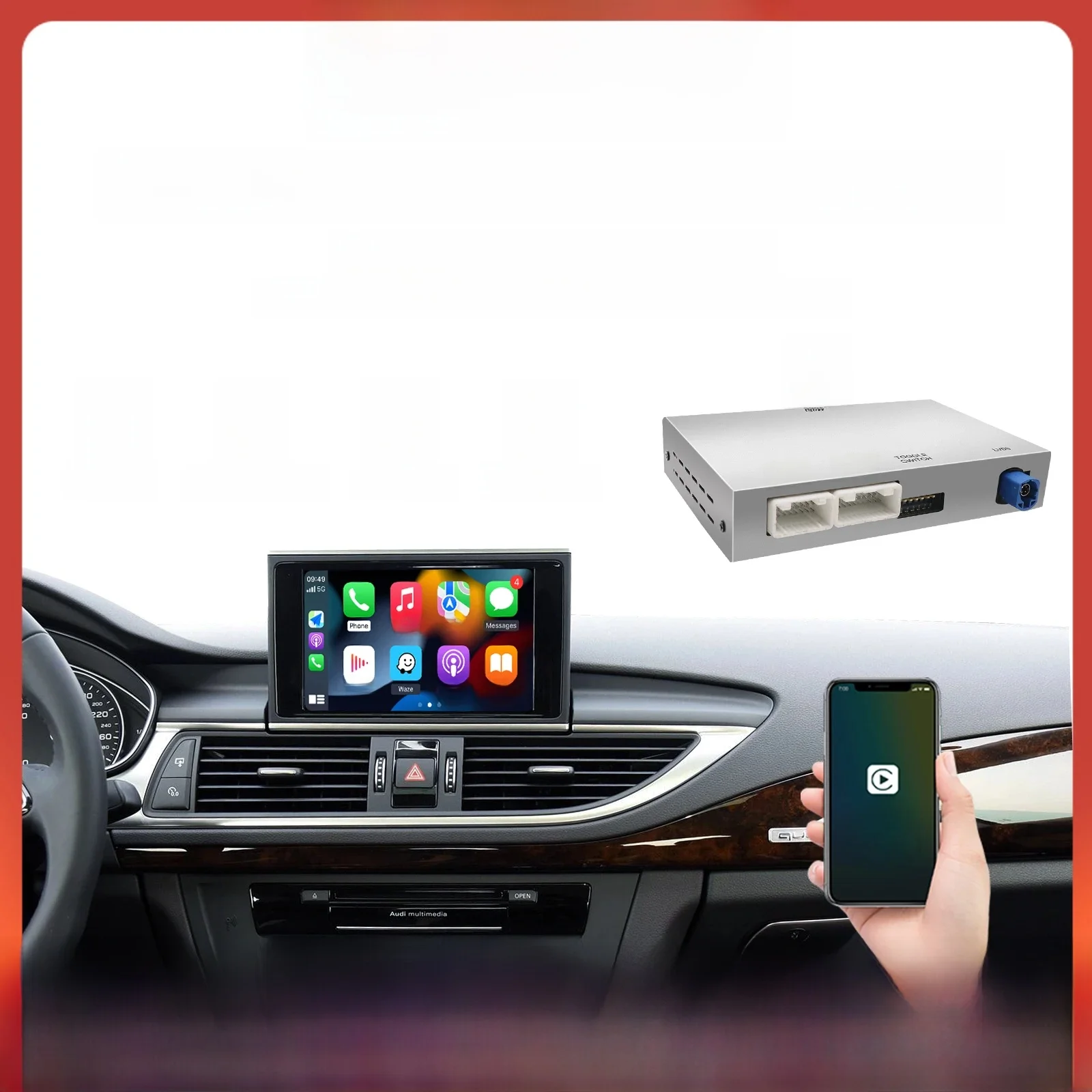Drahtloses CarPlay für Audi A6 A7 A4 A5 Q5 S4 S5 mit MMI-Modul Android Auto Multimedia-Wiedergabe unterstützt OEM-Aftermarket-Kameras