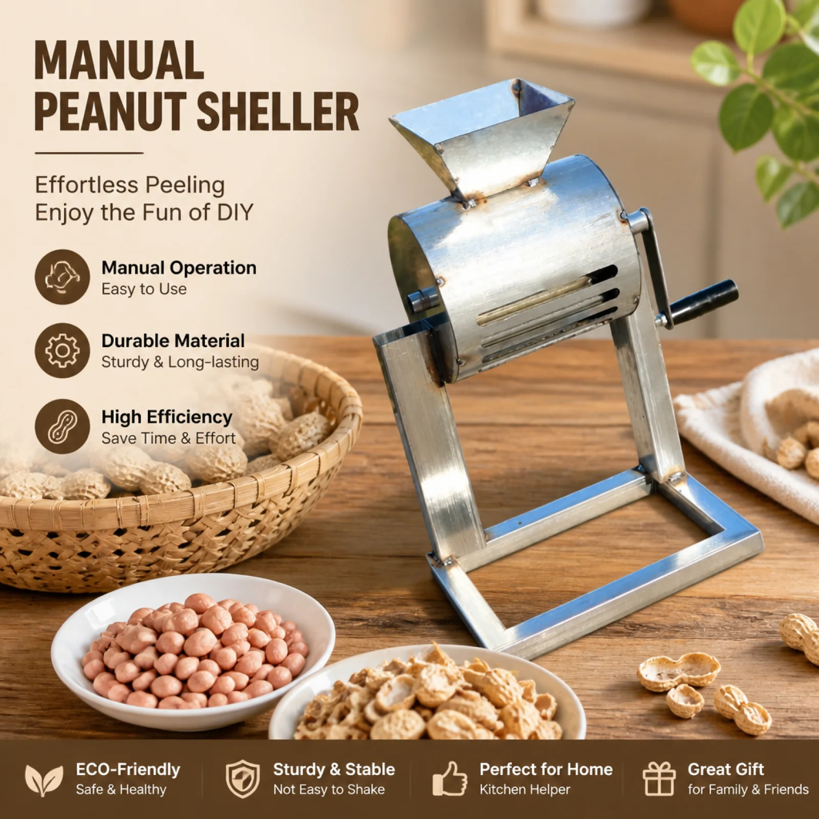 

Manual Peanut Sheller Effort-Saving Hand Crank Groundnut Cracker Easy to Operate for Farmers Home Farm Use