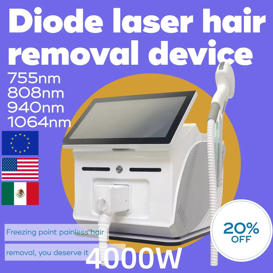 

Профессиональный 4000 Вт сопрано-диодный ледяной титановый лазерный аппарат для удаления волос 4 длины волны александритовое устройство для удаления волос 808 нм 755