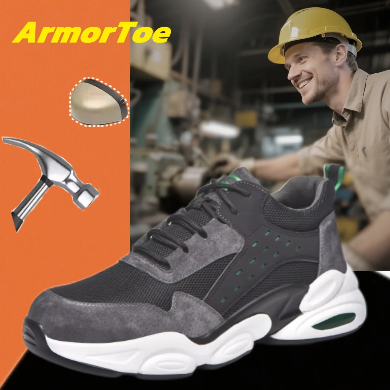 

ArmorToe Steel Head Safety Shoes Four Seasons Models Anti-smash Anti-puncture Work Shoeswear Sports Shoes #Armor2810