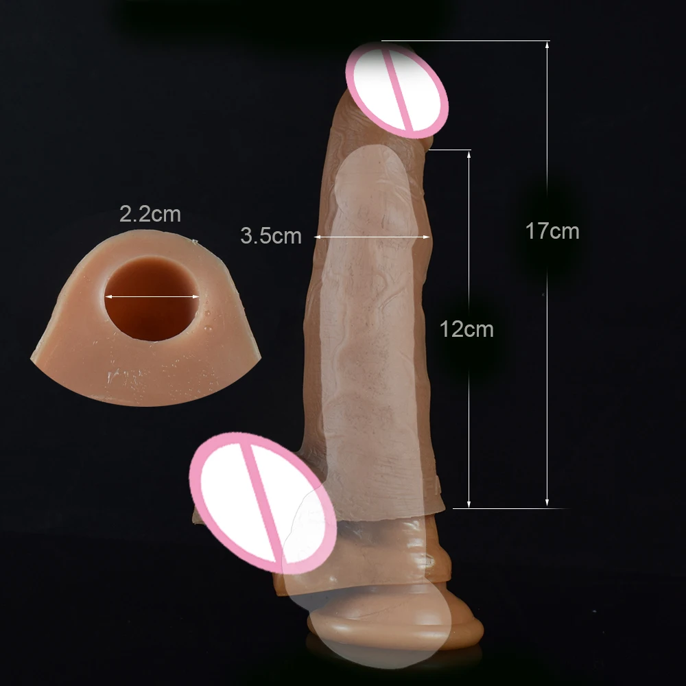 FAAK ผู้ชายแหวนอวัยวะเพศชาย Dick Extender แขน Erection Glans Cover ขยายเซ็กซ์ทอยสำหรับชายสวมใส่ Hollow Dildo กับกางเกง