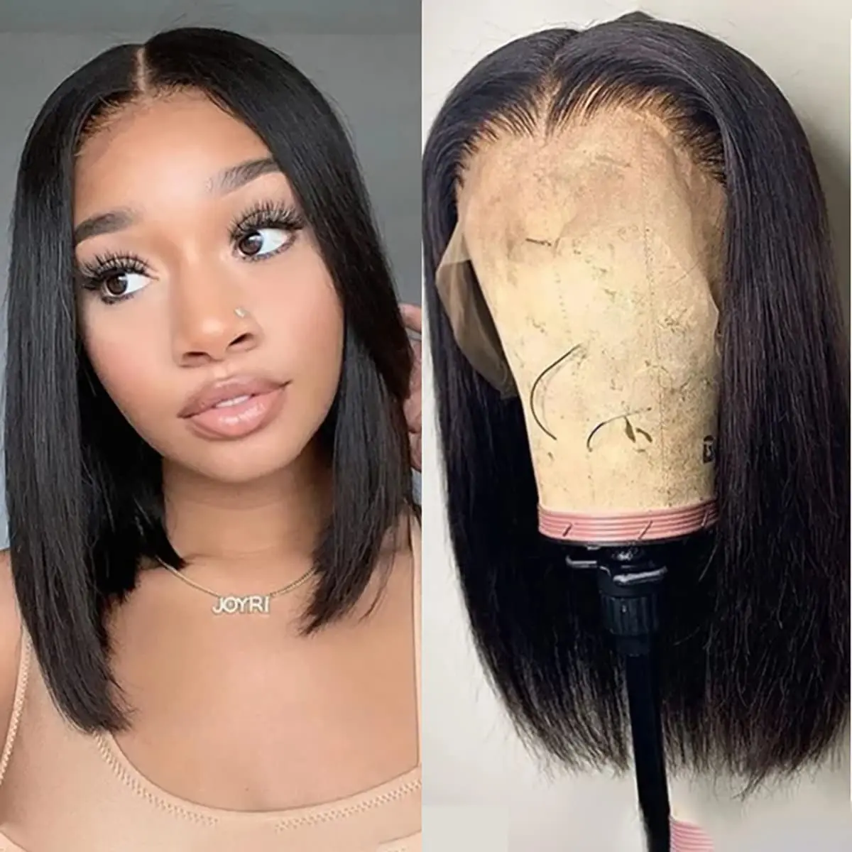 Wig Bob pendek dengan ketebalan 150% Wig depan renda 13X4 10 inci dengan HD transparan renda Frontal sebelum dipetik dengan rambut bayi warna Natural