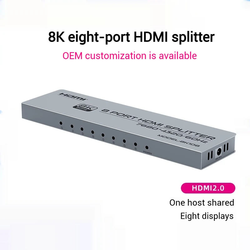 4K HDMI Video Multi Viewer 1 in 8 Out HD 8 HDMI Splitter 4K/30hz  Long-distance Transmission Multi Viewer For TV Projector