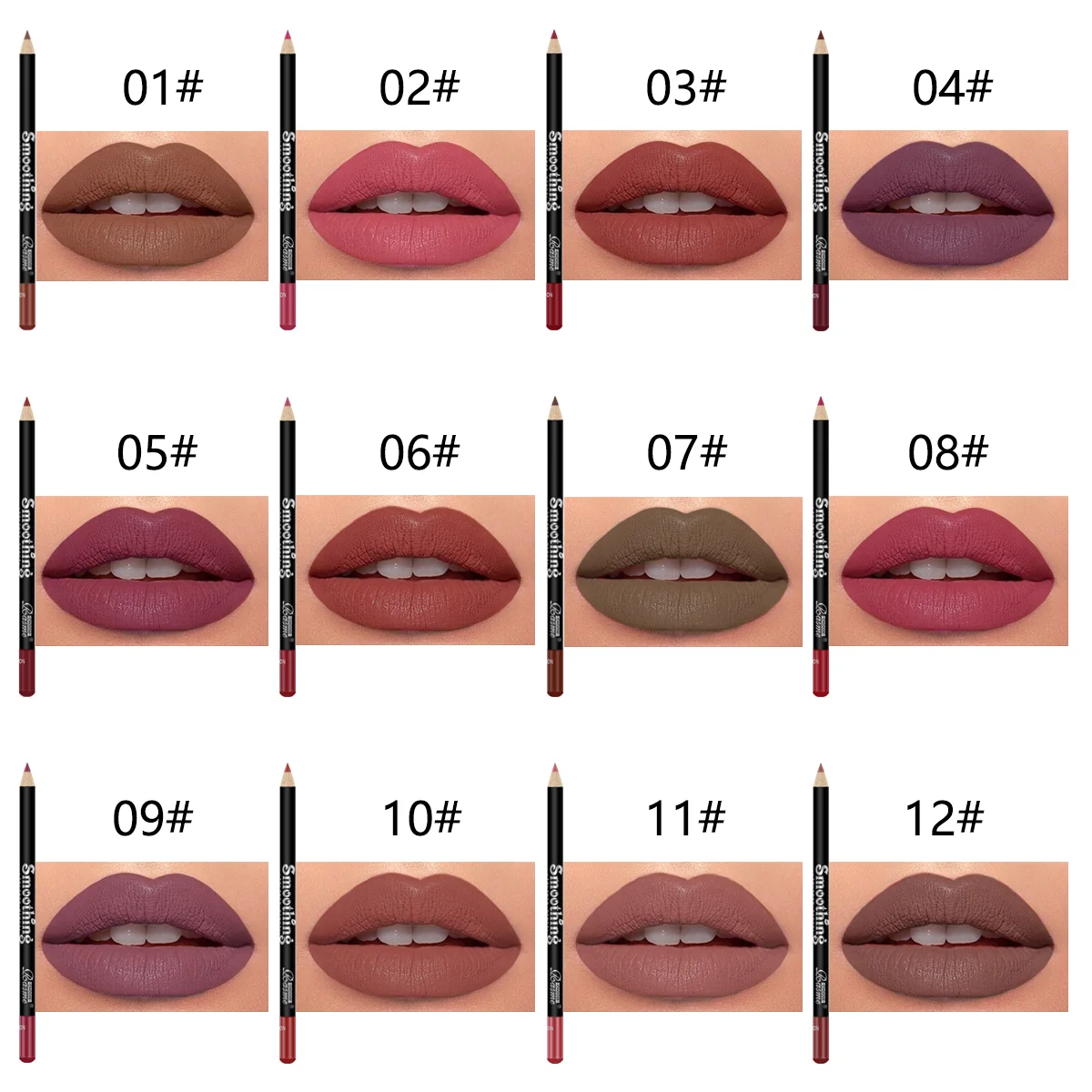 Lápiz labial mate de larga duración, delineador de labios de alta pigmentación, resistente al agua, herramienta de maquillaje, 12 colores