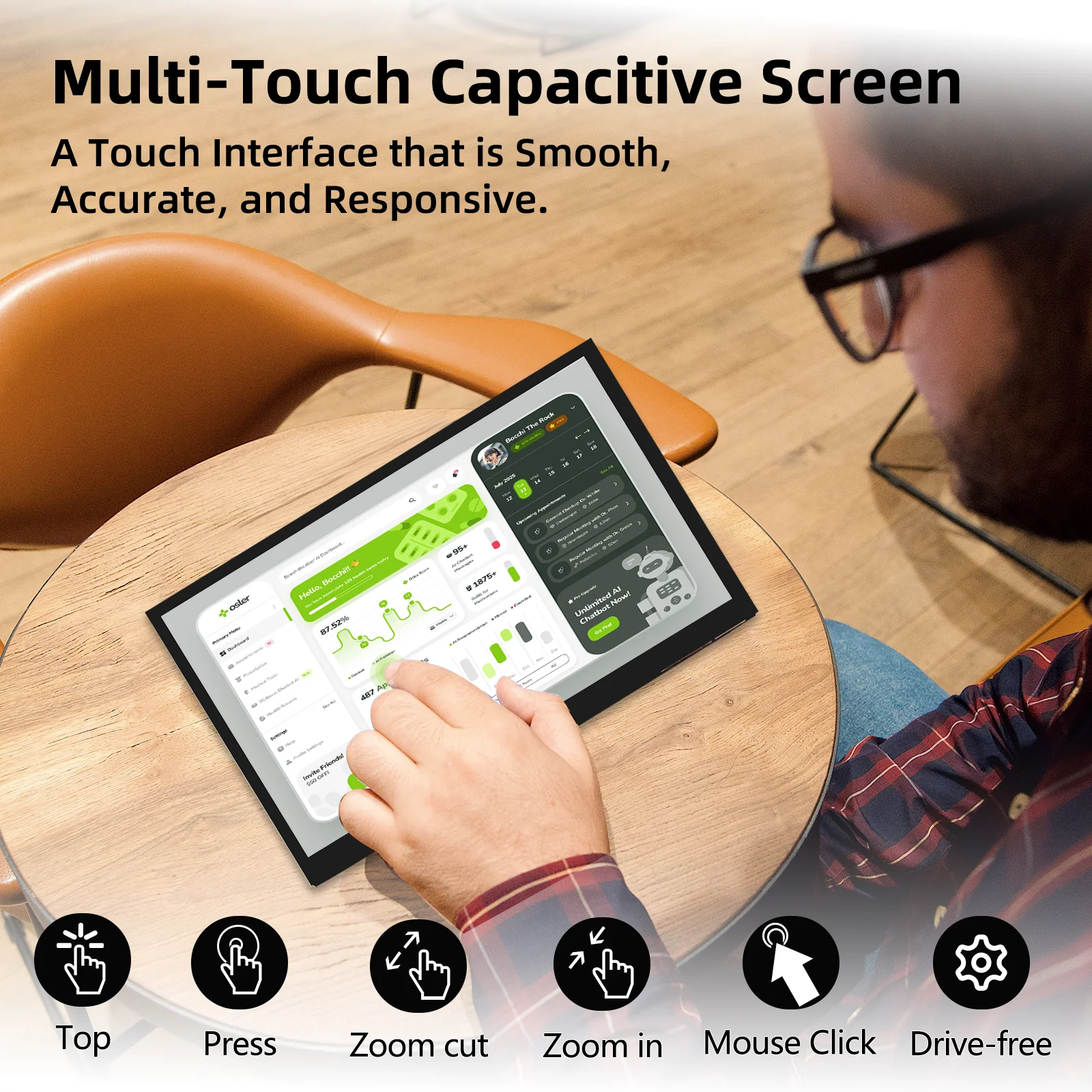 10.1 inch Capacitive Touchscreen,IPS 1024×600, Dual Built-in Speakers, HDMI Monitor Compatible with Raspberry Pi