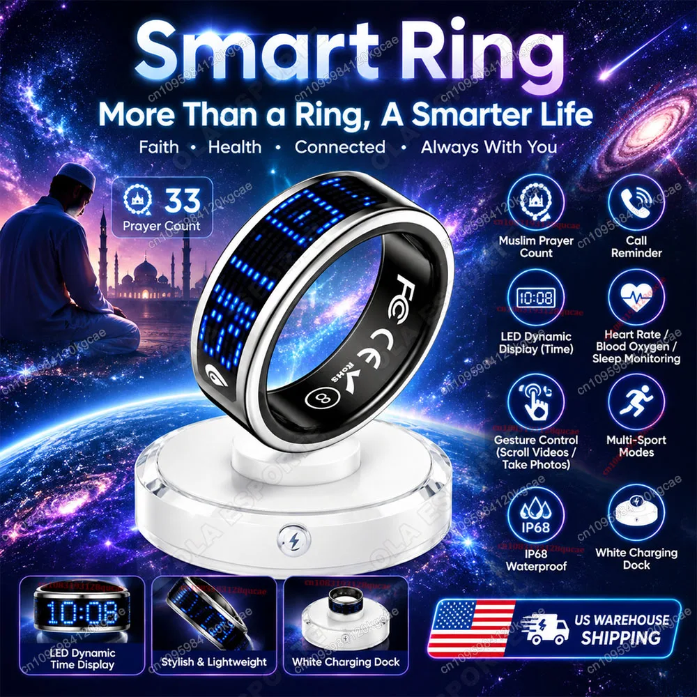 Touch Screen Smart Ring with Display Wireless Charging, Display Fitness Tracker with Sleep & Period Monitor, Multiple Colors Options, Smartring US Local Stock Free Shipping No Tax