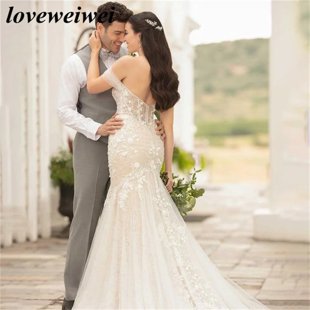 Ivory Mermaid Wedding Dress Lace Trumpet Wedding Gown Off The Shoulder Bridal Dress Charming Appliques Custom vestido de noiva