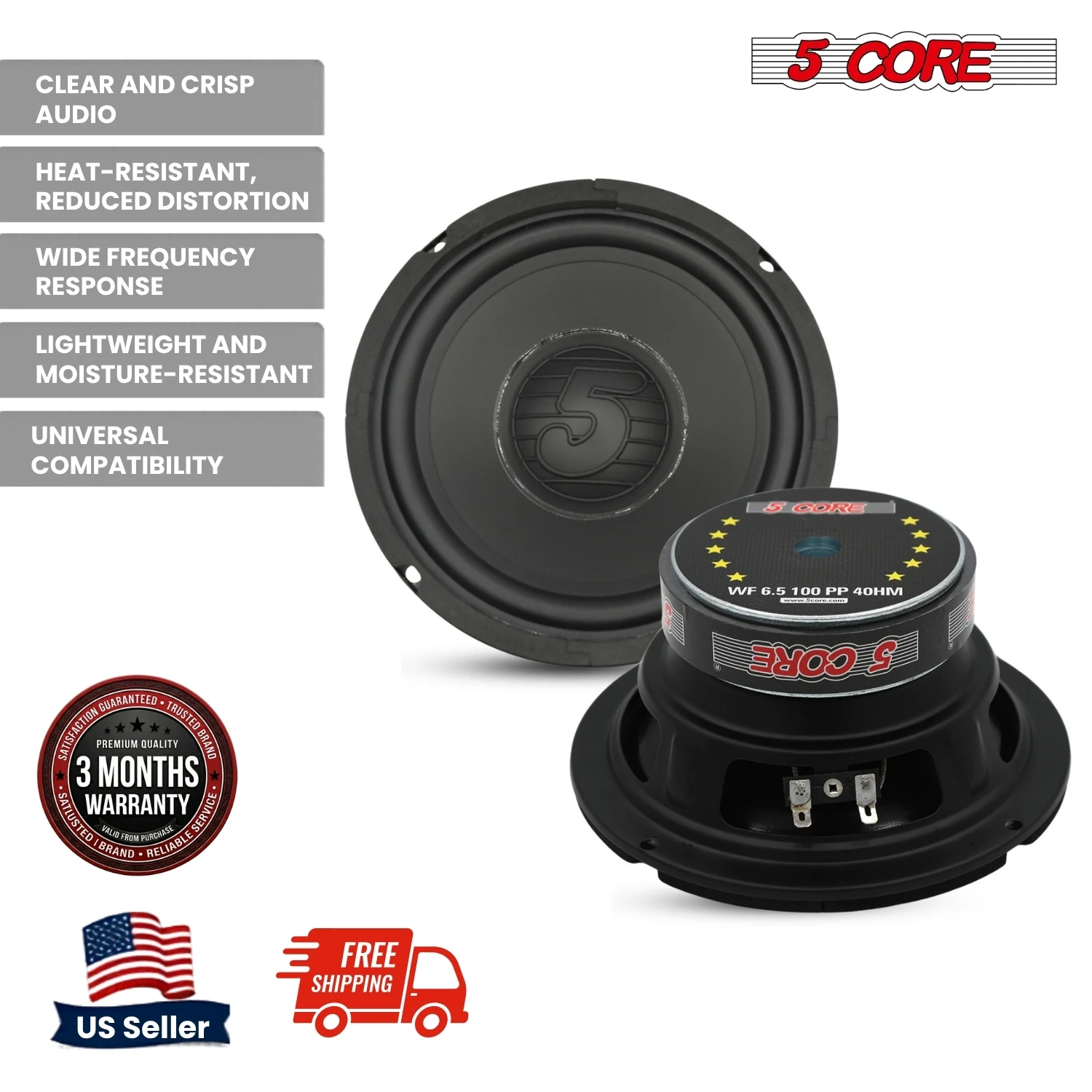 5 Core 6.5 Inch Subwoofer 500W 4Ohm Car Audio Shallow Woofer Speaker