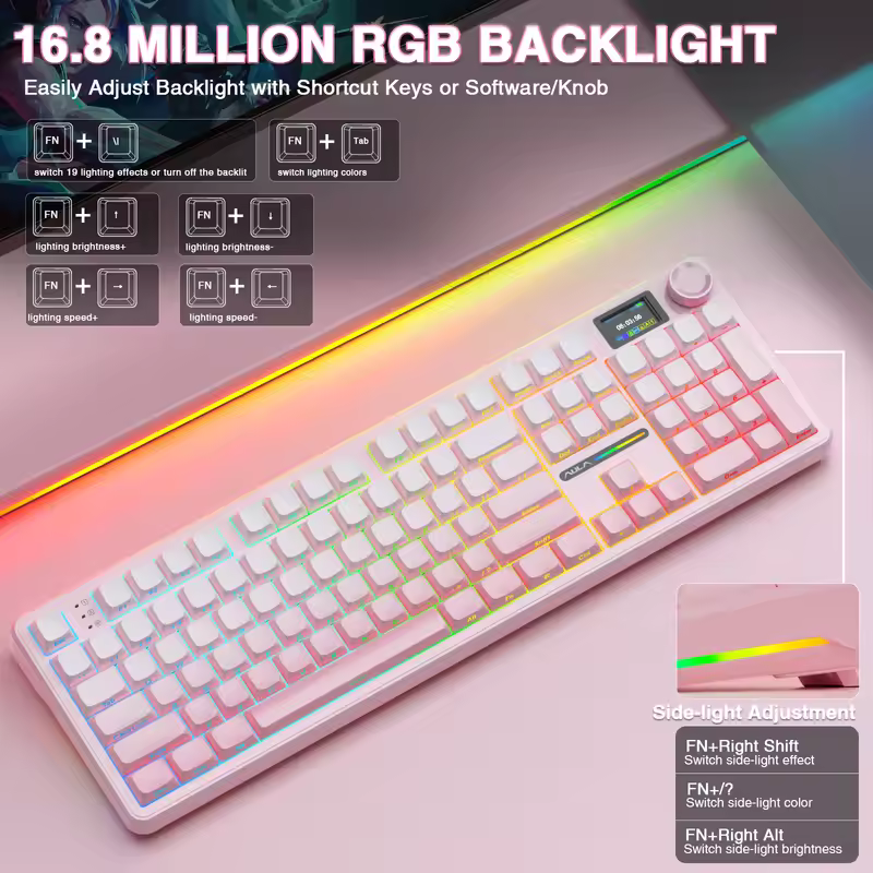 AULA F108 pro Wireless Bluetooth Keyboard Macro Gaming keyboard Gasket Hot-swap Full Size Keyboard with TFT Smart Display - Image 5