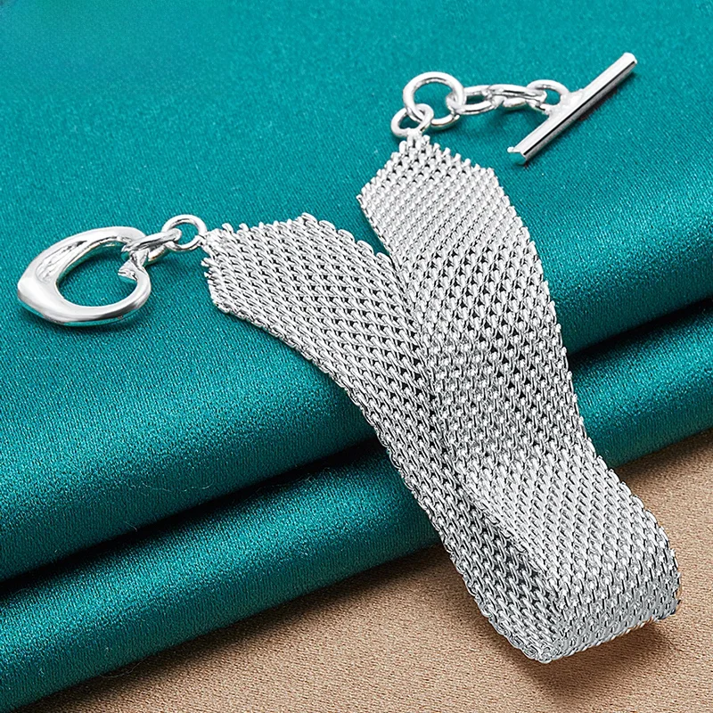 DOTEFFIL 925 srebro pasek do zegarka sieć serce bransoletka łańcuszek dla kobiety mężczyzna urok ślub przyjęcie zaręczynowe moda biżuteria — zdjęcie 2