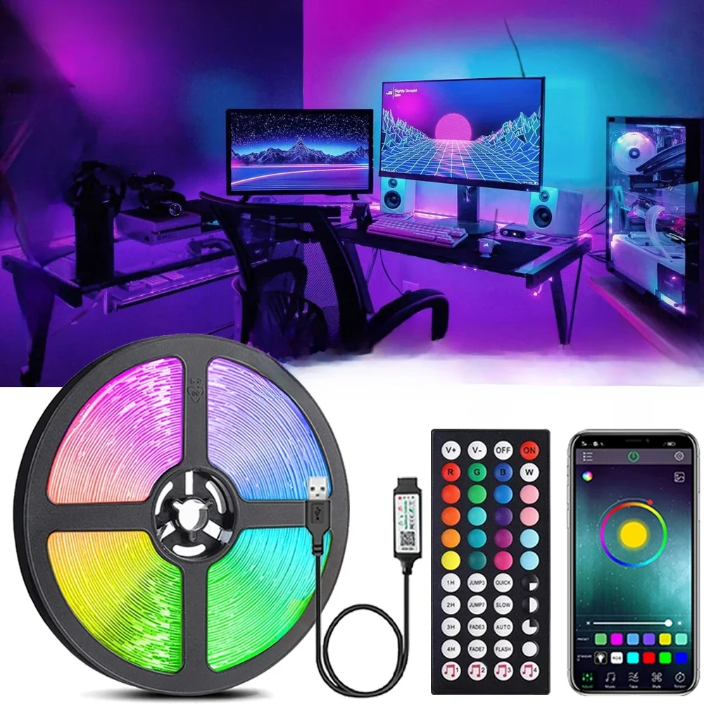 Taśma LED RGB Synchronizacja muzyki USB 5V Zdalne sterowanie Wstążka LED Elastyczna lampa do pokoju Impreza TV Biurko Sypialnia Dekoracja — zdjęcie 2