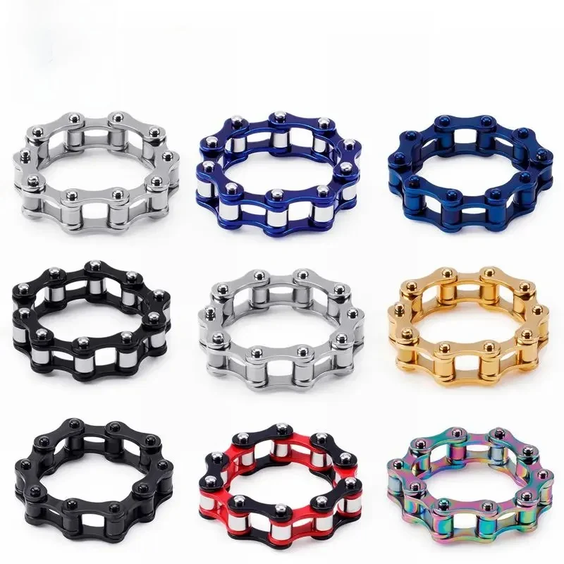 AliExpress Kalen KALEN Stainless Steel Gold Color Motorcycle Chain Rings For Men Boho Colorful Bike Chain Finger Man Ring Biker Party Jewelry Siz