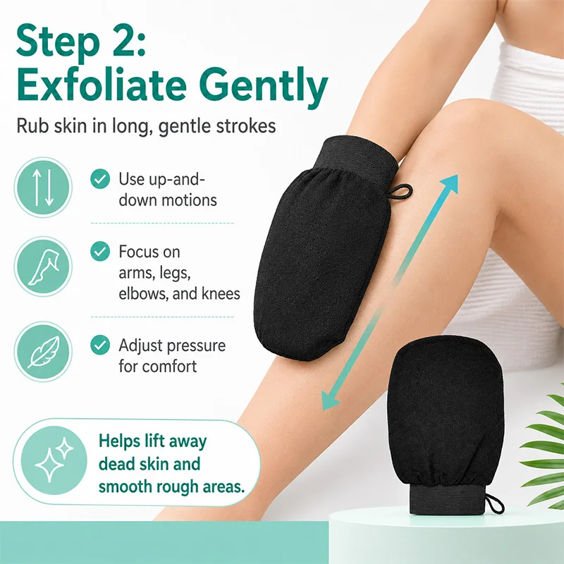 Black Exfoliating Kessa Bath Mitt Body Scrub Glove Dead Skin Remover Shower Peeling Glove view 3