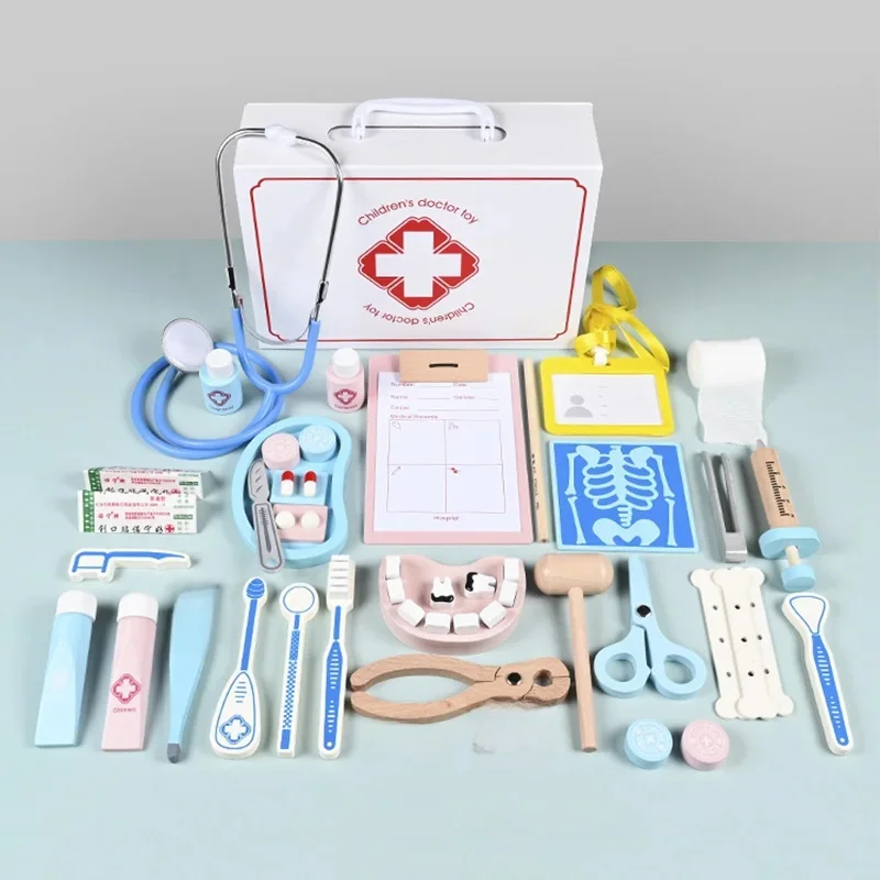 Jouets éducatifs de médecin en bois pour enfants, ensemble de coffre à médicaments de Simulation médicale pour enfants, jeu de rôle, jouet de Simulation