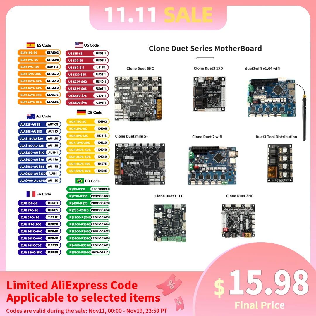 

FYSETC Clone Duet 3 6HC Duet 2 wifi v1.04 Duet 3 Mini5 + плата wifi серии с 5-дюймовым 7-дюймовым экраном 4,3 дюйма 1XD 1LC расширение