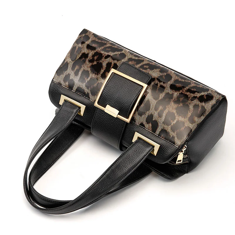 Genuine Leather Women\'s Bag 2023 New Fashion Leopard Pattern Shoulder Bag Cowhide Handbag Women\'s Bag