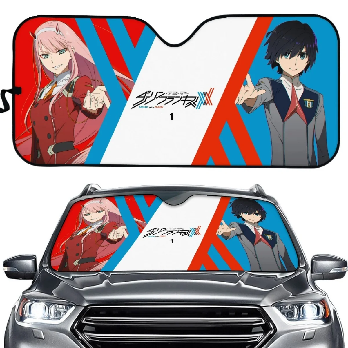 

Zero Two Darling in The Franxx Anime Car Sunshade for Windshield Automotive Sun Visor Protector SUV Truck Front Window Sun Shade