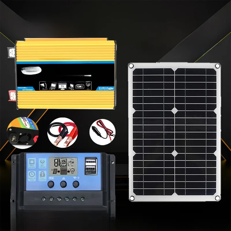 110V/220V 500W Solarpanels ystem 12V Solar panel Batterie laderegler 4000W Solar Wechsel richter Kit