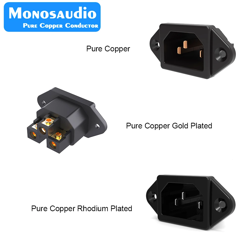 Monosaudio IEC Inlet Socket High End Power Connector Red Copper Gold/Rhodium Plated 3 Pin AC Power IEC Connectors 250V 15A