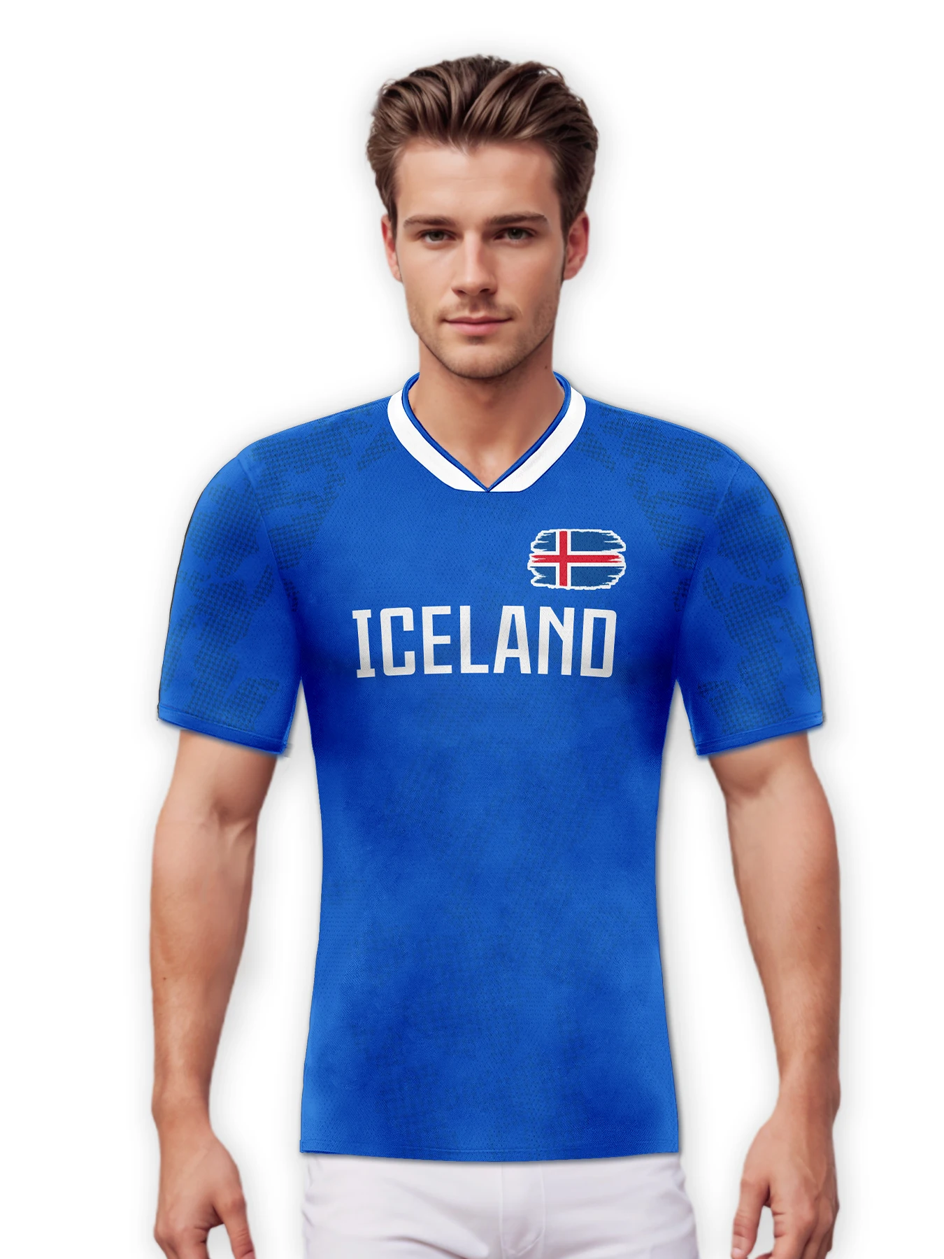 Custom Iceland Soccer Jersey Personalized Name Number, National Team Football Shirt V-Neck Flag Design for Men Kids Women
