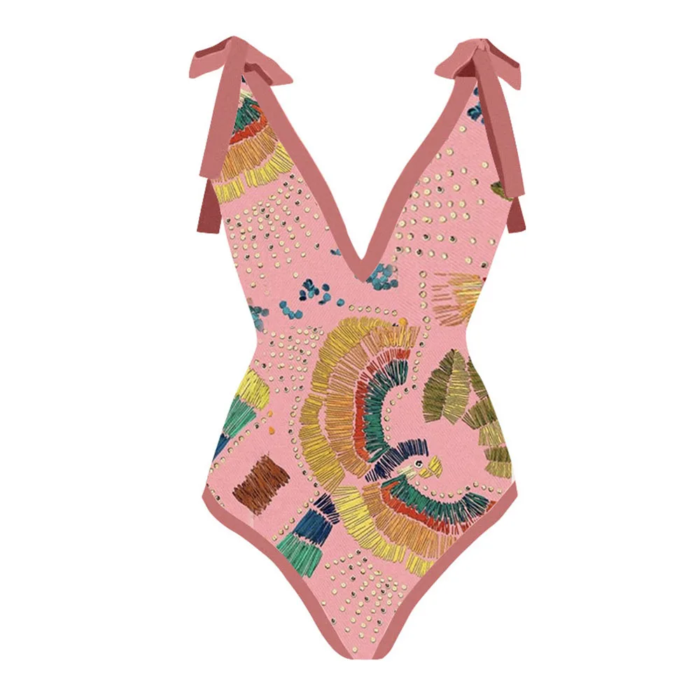 Bowknot Tie-shoulder Printed One Piece Swimsuit and Cover Up White Boho Printed Swim 2022 Luxury Shorts Bourkini Monokini Sexy