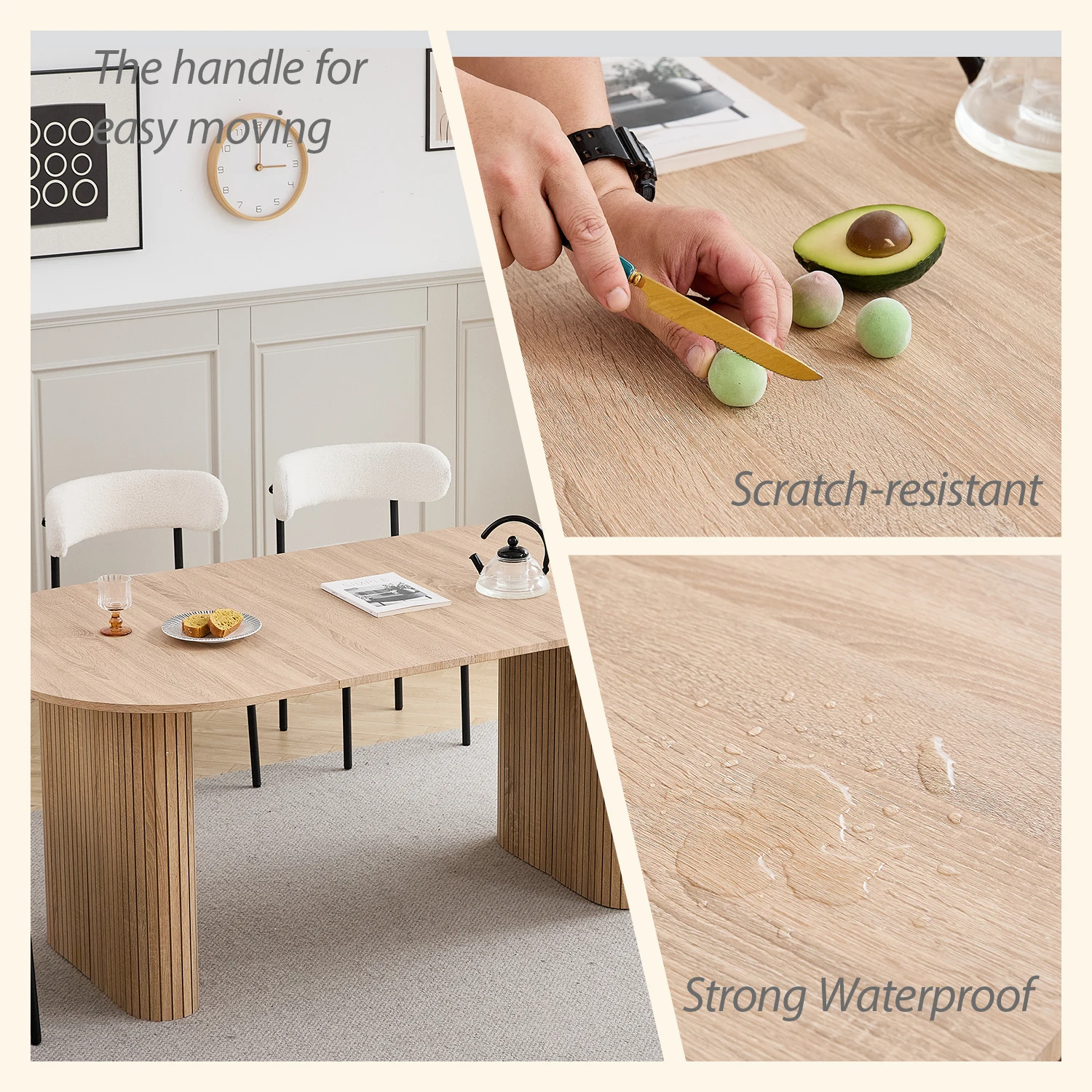 EGOONM Moderner Esstisch Ovaler Gerillter Säulenfuß Küchentisch 6-8 Sitzer Holz-Esstisch für Esszimmer – Detail 4