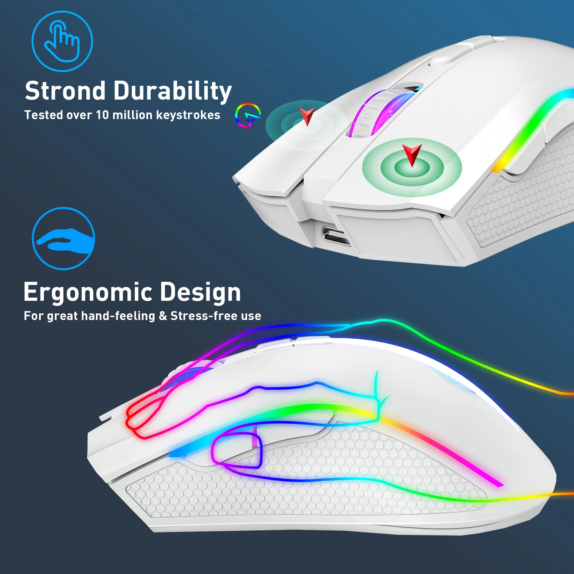 Wireless Gaming Mouse, RGB Backlit, Rechargeable 2.4G Optical, Right-Handed, Cartoon Theme