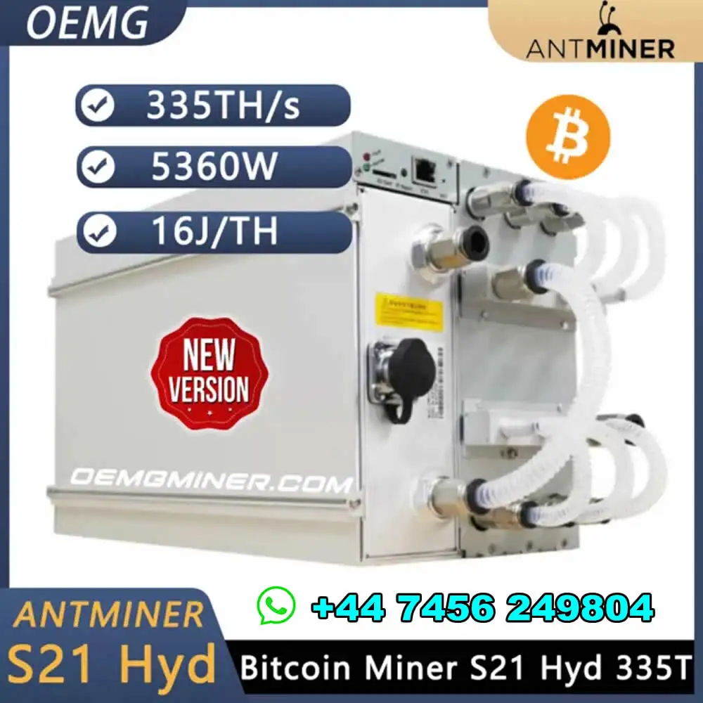 DX اشترِ 10 واحصل على 6 مجانًا من Bitmain Antminer S21 Hydro 335TH/s 5360W Bitcoin Miner 3 Phase 380V مع مصدر طاقة