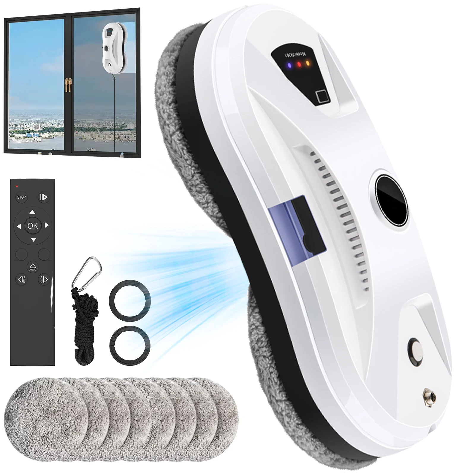 Robot Aspirador de Ventanas 5600PA, Nuevo Modelo Delgado, Robot Limpiacristales Eléctrico con IA Inteligente, Control Remoto para el Hogar