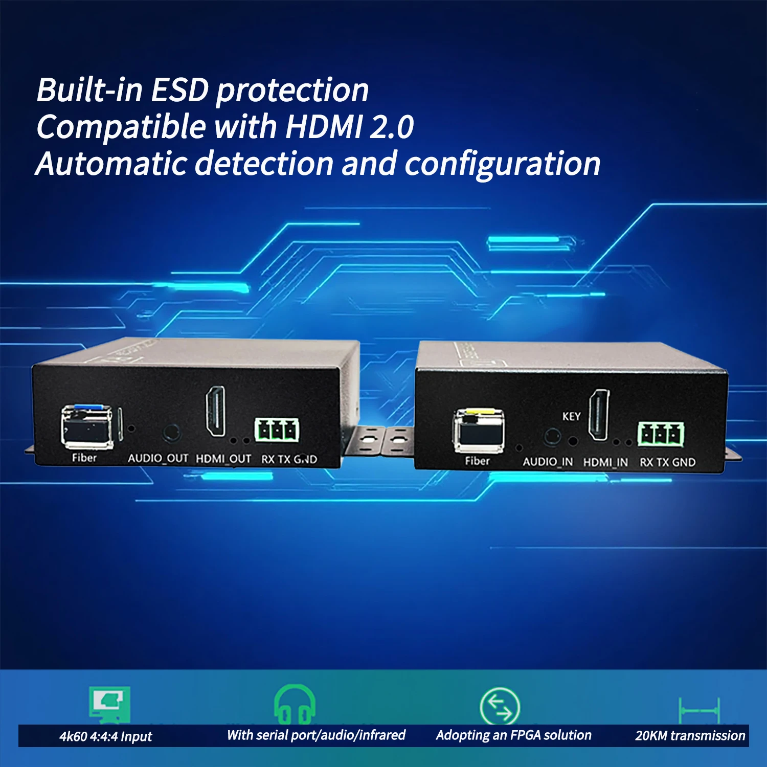 SZXLCOM 4K60 FPGA Fiber Transceiver SFP/LC HDMI+Audio+RS232 Fiber optic cable extender 1 Pair Long Distance Transmission