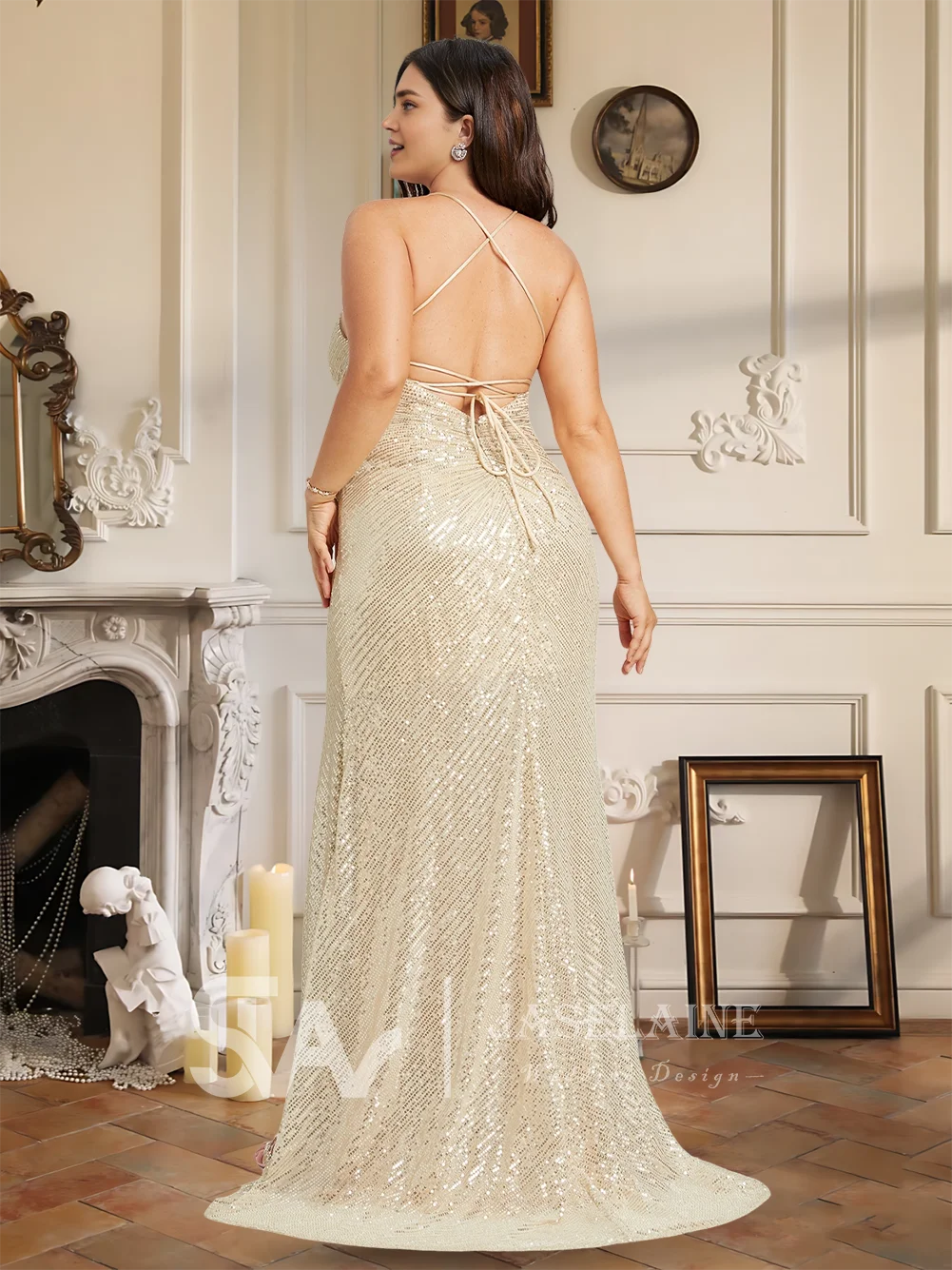 Avondjurk Dames Schede Kolom V-hals Paillettenjurk Sweep/Brush train Geplooid Zomer Formeel Schoolfeest Bruiloft Jurk Met Beensplit