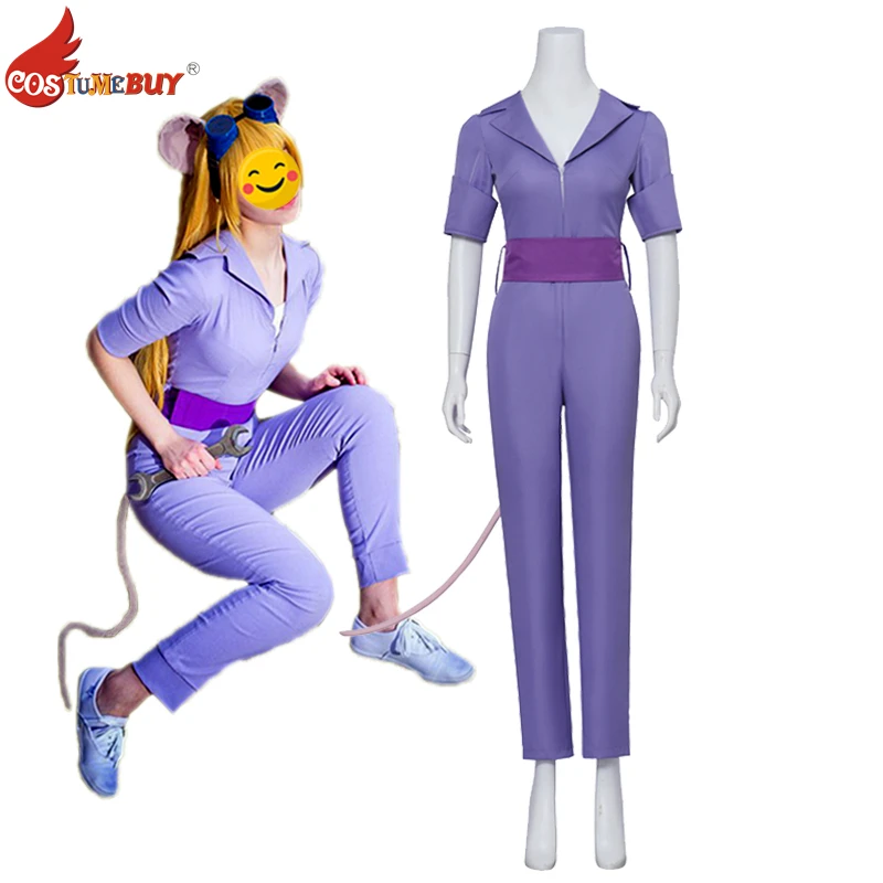 Chip Dale Animation Gadget Hackwrench Cosplay Blue-Magenta Bodysuit with Purple Belt Women\'s Costume Casual Jumpsuit