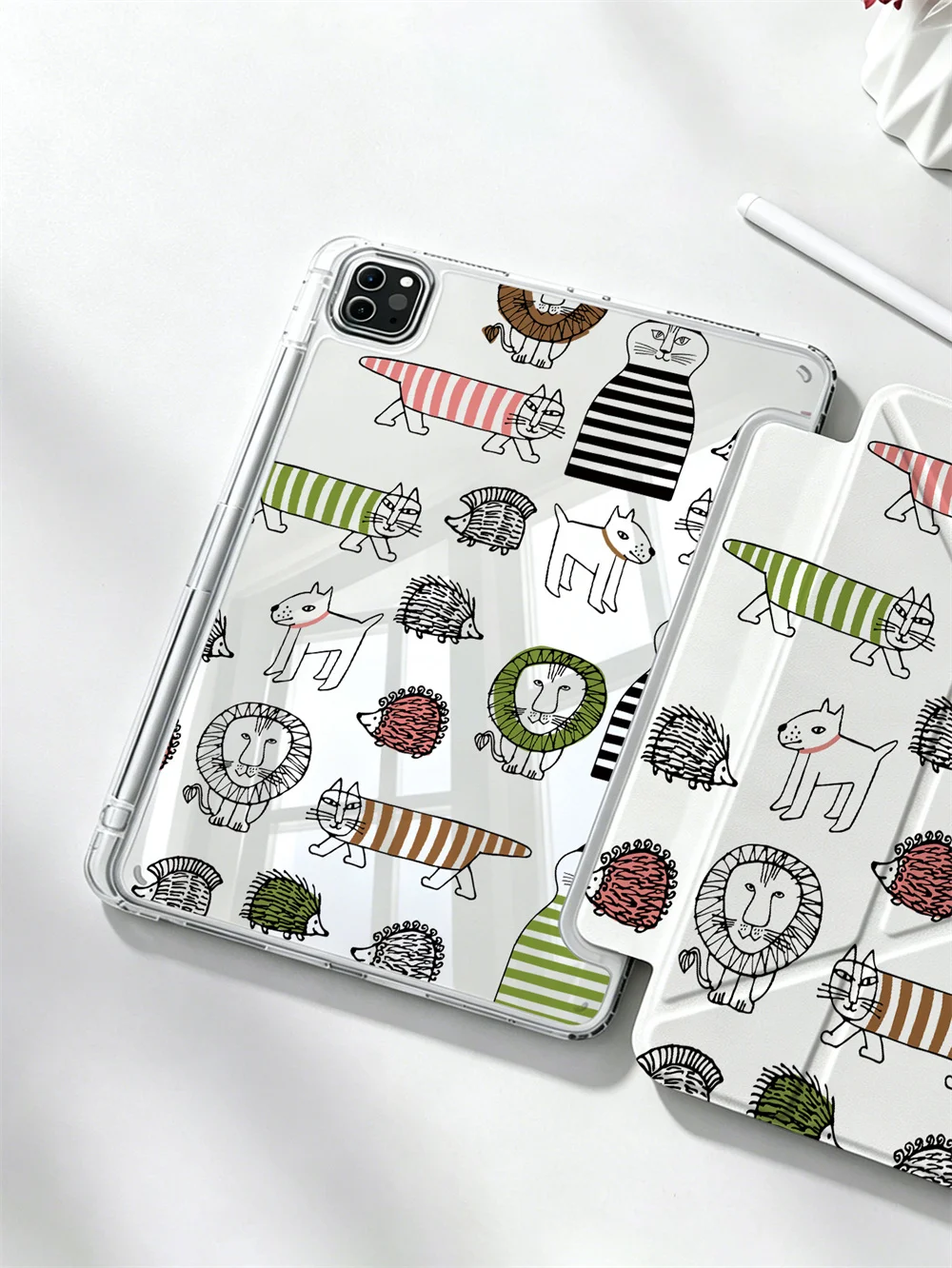 Cute Cartoon Lion Cat Hedgehog Y‑Fold Shockproof Tablet Case Cover For iPad Mini6 Mini7 Air4 Air5 Air6 Air7 iPad9 iPad10 Pro11