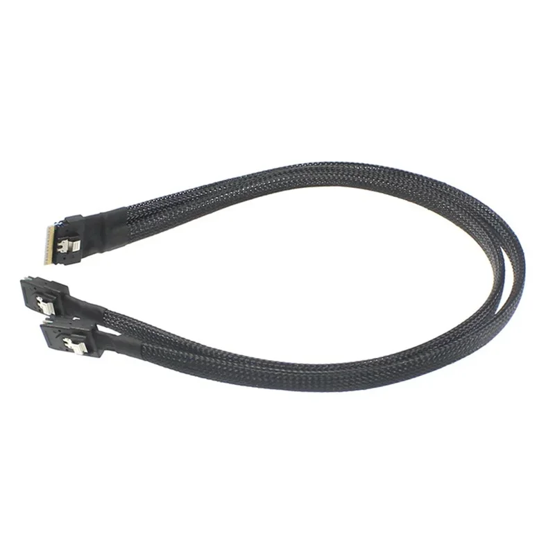 CableDeconn PCI-E SAS 4.0 Ultraport Slimline SFF-8654 8i to Dual 8087 Mini SAS 36P HD Cable PCI-Express 0.5m