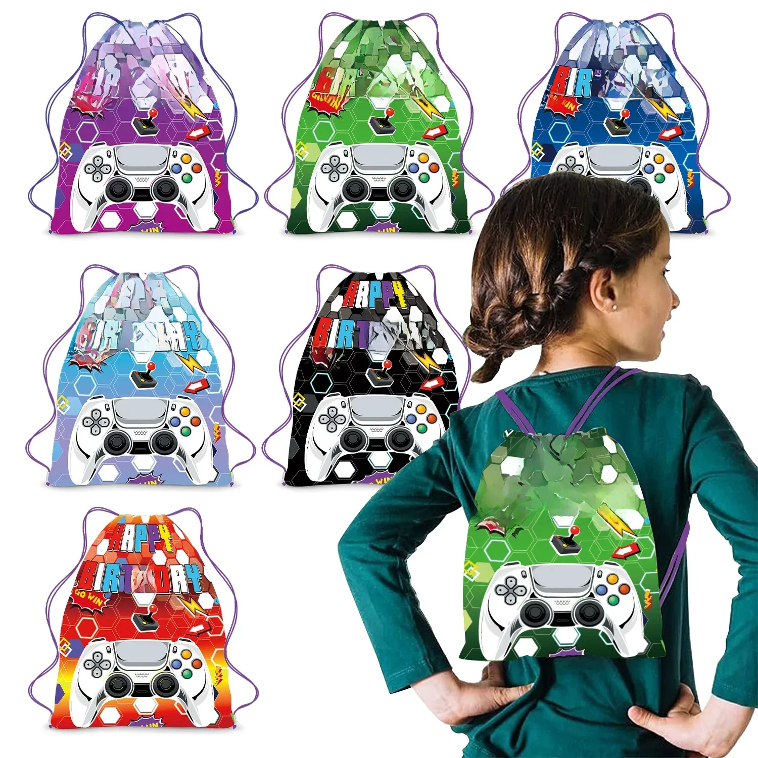 6/36 pièces manette de jeu fête d'anniversaire tissus Non tissés jeu vidéo cordon cadeaux butin sacs joyeux bébé douche décorer Mochila