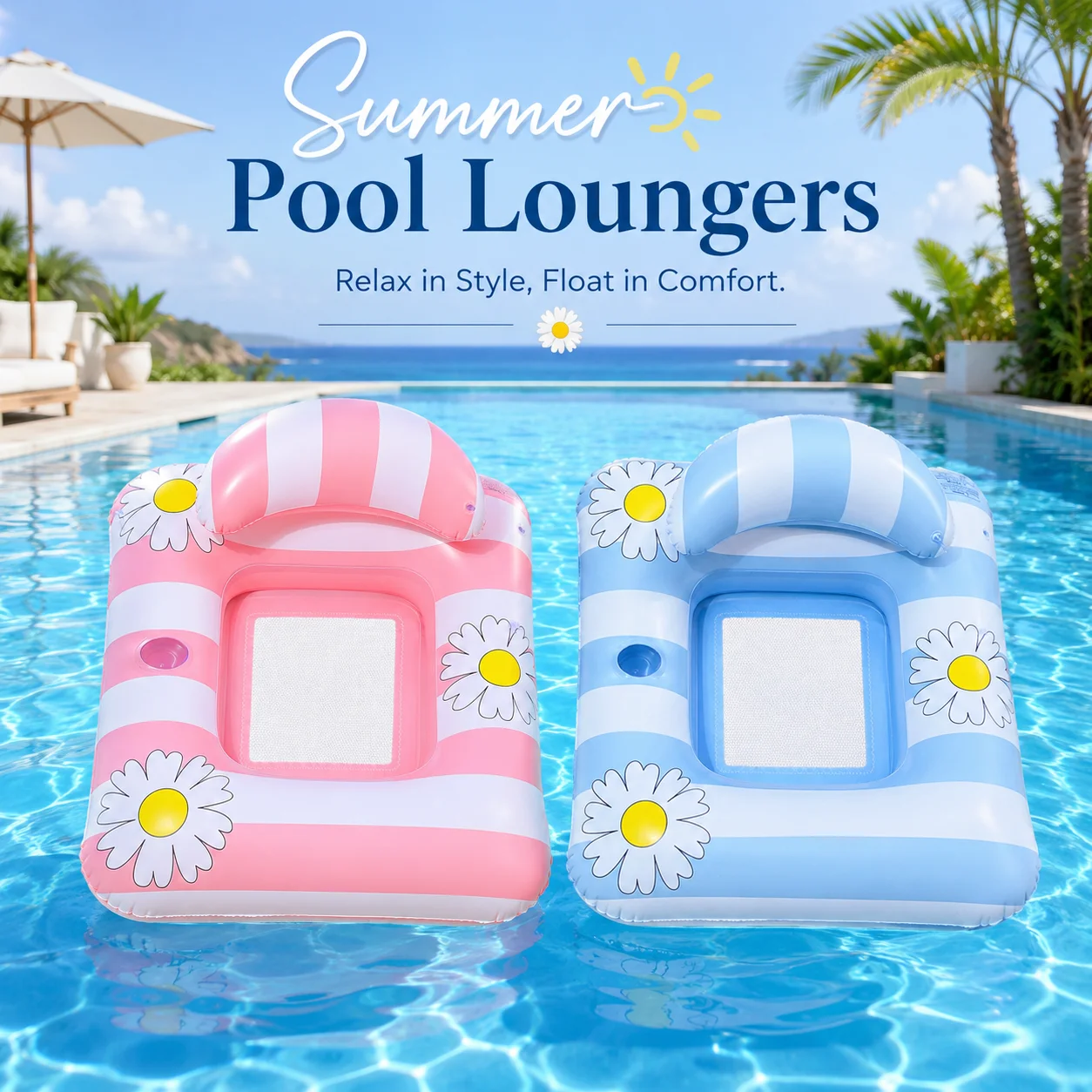 1pc Inflatable Water Lounger Pool Float Chair with Mesh Bottom Comfortable Recliner Swimming Float Raft for Beach Pool Summer
