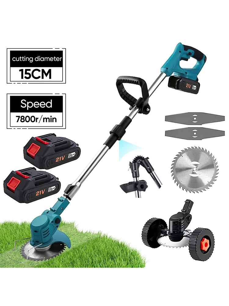 Kabelloser Elektrischer Rasenmäher 7800/min Rasentrimmer Faltbar Einstellbar 100-135cm Garten-Unkrautentfernungs- und Beschneidewerkzeug für Makita 21V Akku