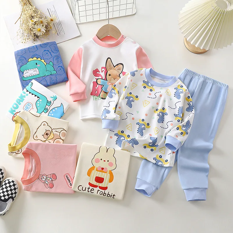 Children Cotton Sleepwear Set Home Boys Girls Animal Pyjamas Pijamas Cotton Kids Pajamas Two-Piece Clothing Set