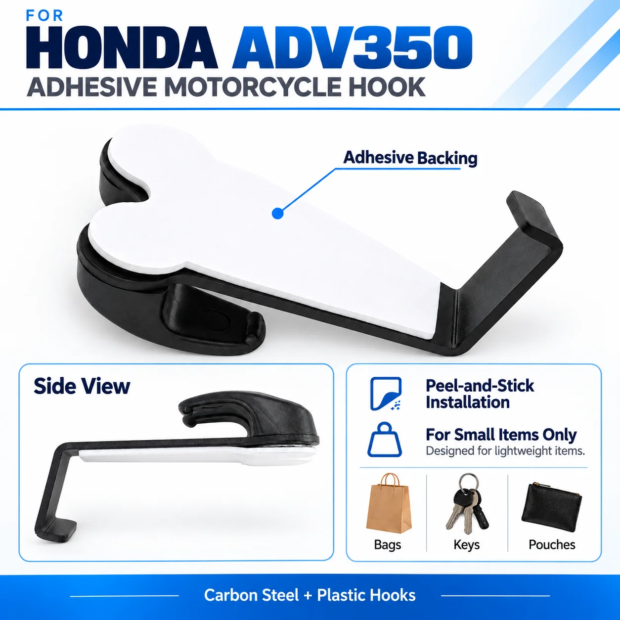 For HONDA ADV350 Adhesive Ignition Lock Double Hook Motorcycle Scooter Hanger for Keys and Small Lightweight Items