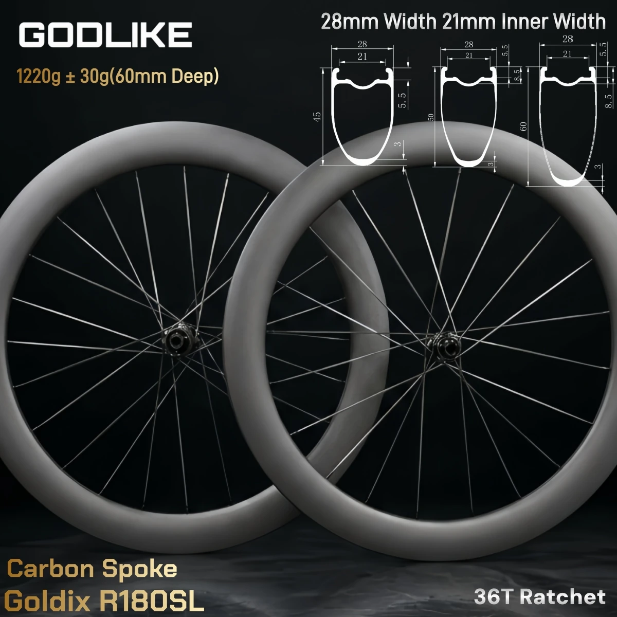 GODLIKE Super Light Goldix R180SL 700C Carbon-Speichen-Rennradlaufräder 36T Ratchet Laufradsatz Scheibenbremse Clincher Tubeless-kompatibel OEM