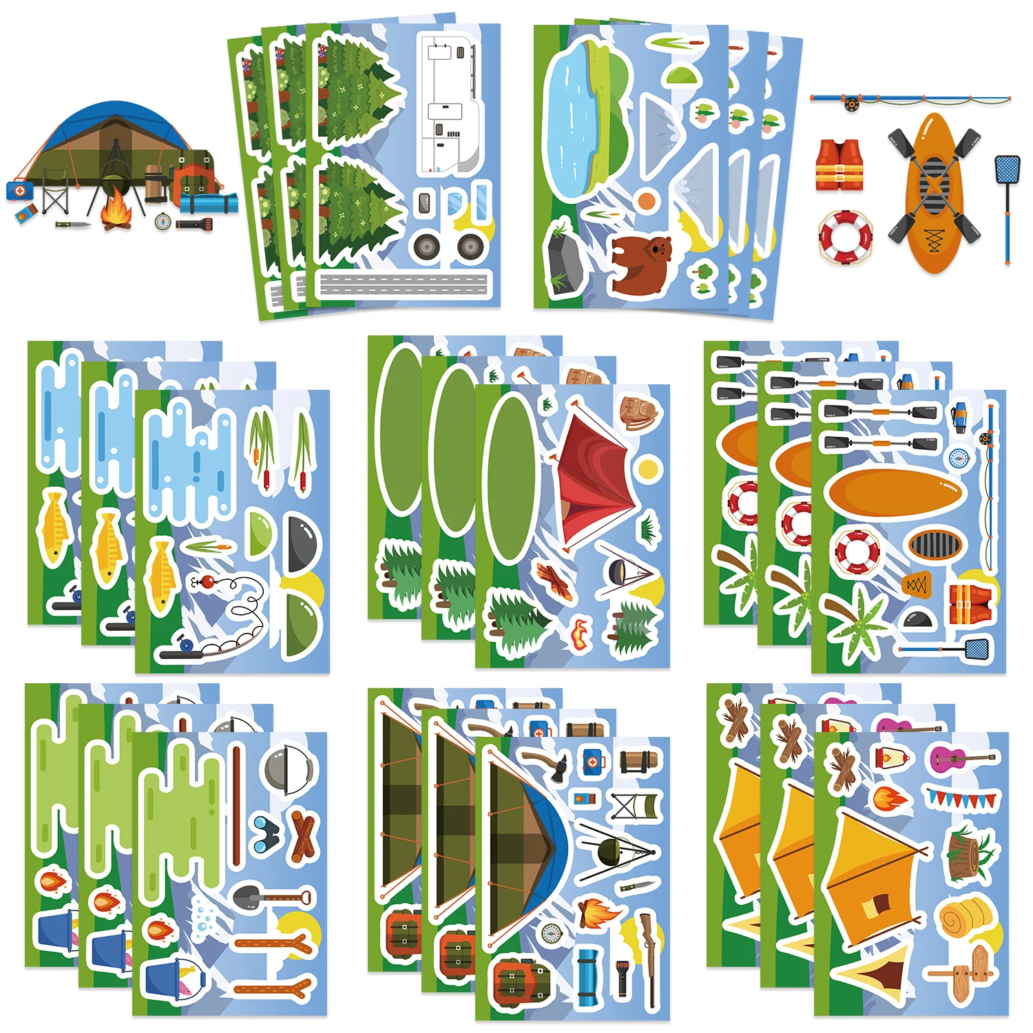 

8/16/24Pcs Minimalist Cartoon Creative Outdoor Camping Sticker Campsites Tents Fishing Bonfires RV Creative Gift Decal