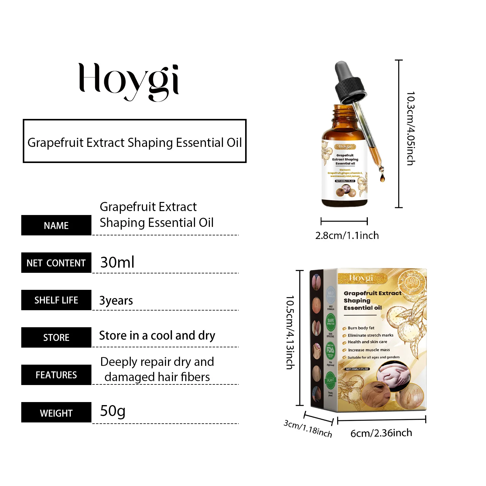 Hoygi 30ml aceite esencial para el cuerpo reafirmante masaje corporal hidratante Reduce la flacidez de la piel aceite esencial de pomelo anticelulítico