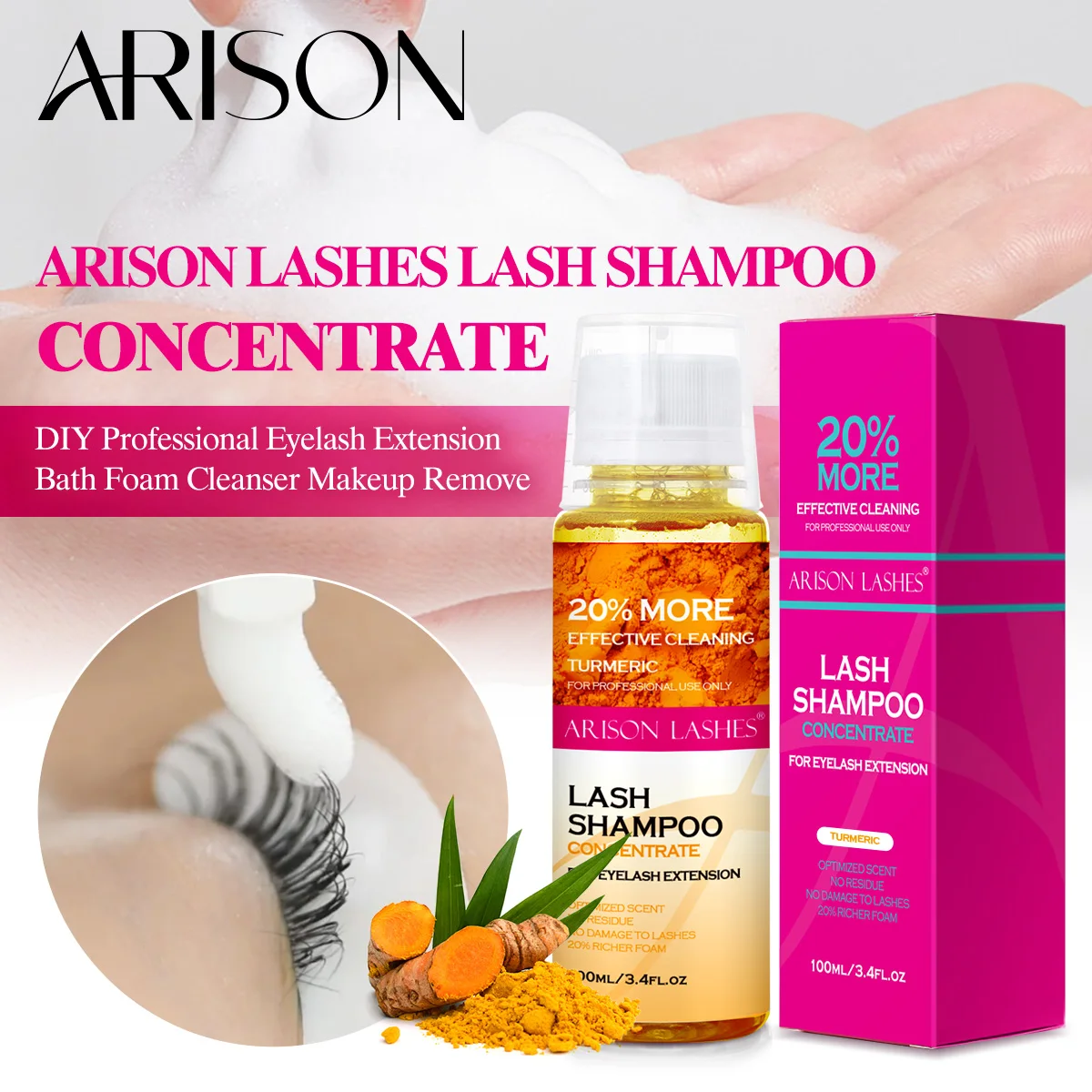 ARISON False Eyelash Cleanser Shampoo Concentrate 100ml Eyelashes Extension Tools Liquid Foaming Mousse Oil-Free No-irritating